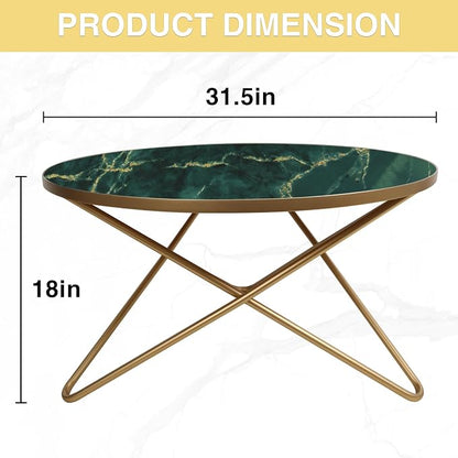 HLR Round Coffee Table with Green Faux Marble Top