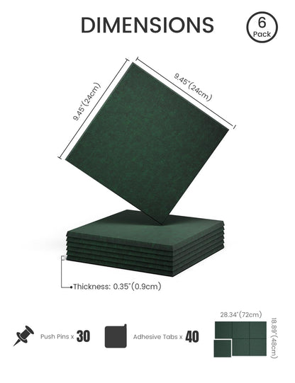 Felt Bulletin Board Tiles -28"x18" Cork Board Alternative for Office Decor, Push Pin Board Wall Organizer 6-Pack -Pine Green