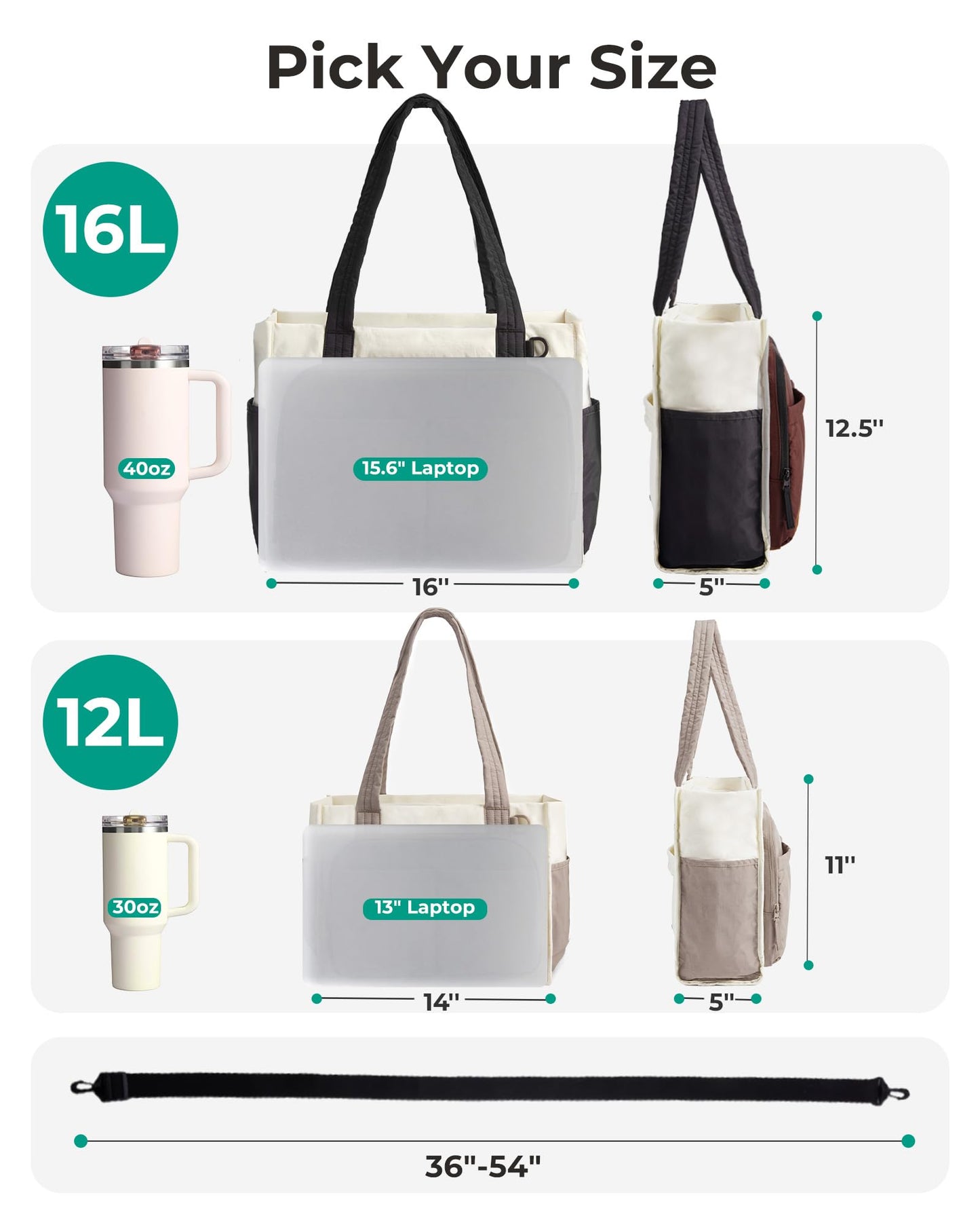 BAGSMART Tote Bag for Women, Work Bag fits 13.3"/15.6" Laptop, Puffy Travel Tote Handbag with 30oz/40oz Tumbler Holder