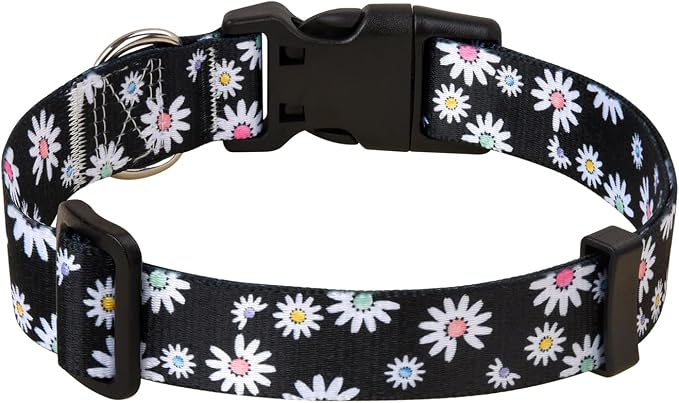 MarukoPet Dog Collar and Leash Set, Adjustable for Small Medium Large Dogs Puppy, Cute Design with Bohemia Floral Tribal Geometric Patterns Boys Girls Dog Collar(Black Daisy Set,M)