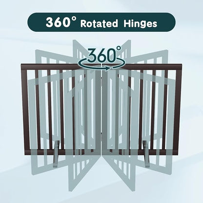 Semiocthome Bamboo Dog Gates Indoor 2-Panel Freestanding Puppy Gates for The House with 2 Metal Stands 24" H Folding Wood Pet Gate for Stairs Doorway, Fully Assembled Safety Fence Espresso
