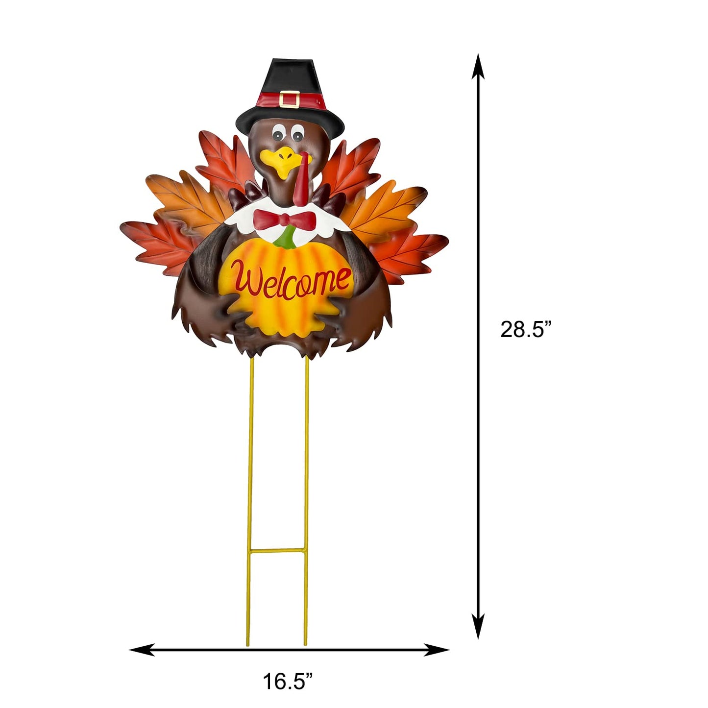 Autumn Metal Garden Stakes, Fall Harvest Thanksgiving Metal Pumpkin Welcome Sign with Turkey Stakes Yard Decorations 28.5''H, Garden Patio Lawn Yard Decor Fall Harvest Thanksgiving Outdoor Decorations