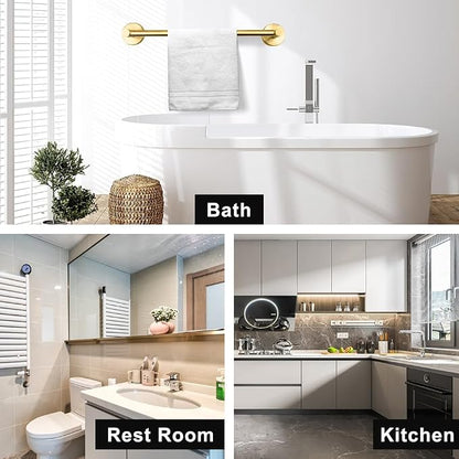 MGahyi Towel Racks for Bathroom-Adjustable Towel Holder(13.18inch-24inch) Sturdy and Rustproof Towel Bar Wall Mounted, Single Towel Bar Rod for Bathroom Accessories (Gold, 2Pcs-Towel Bar)