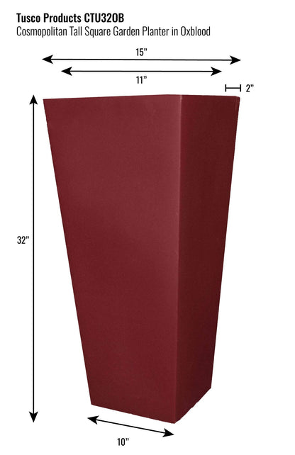 Tusco Products Cosmopolitan Tall Square Garden Planter, 32-Inch, Oxblood