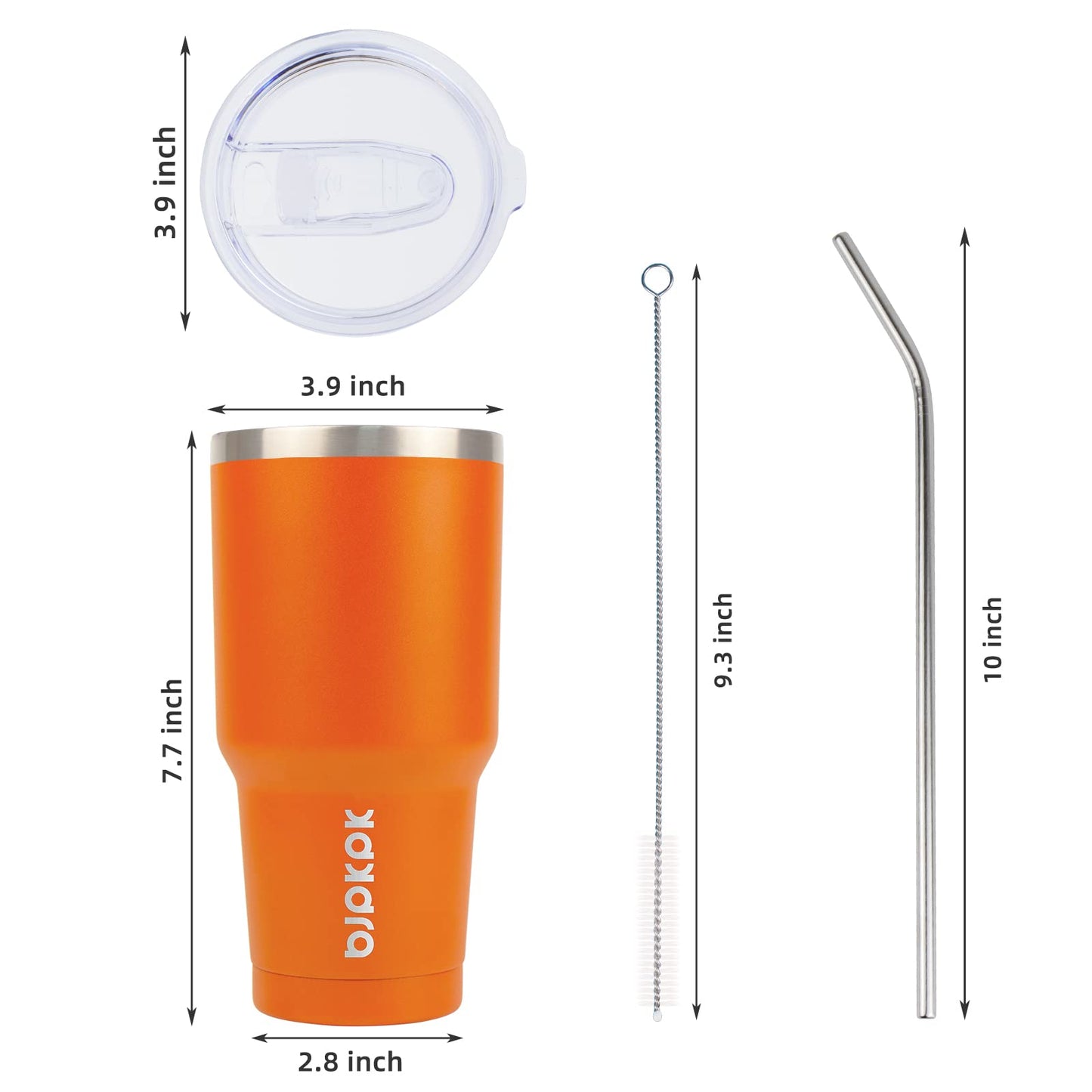 BJPKPK Insulated Tumbler with Clear Flip Lid and Straw, Reusable Stainless Steel Insulated Travel Cup,Orange,30oz