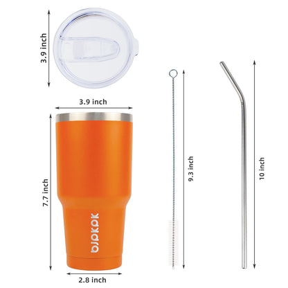 BJPKPK Insulated Tumbler with Clear Flip Lid and Straw, Reusable Stainless Steel Insulated Travel Cup,Orange,30oz