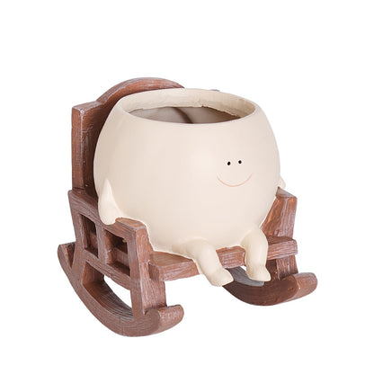 QIAOLY Rocking Chair Face Resin Planter Pot with Drainage Cute Flower Pots for Succulents Plants Live Indoor Outdoor Planters for Houseplants Gift Small (Small)