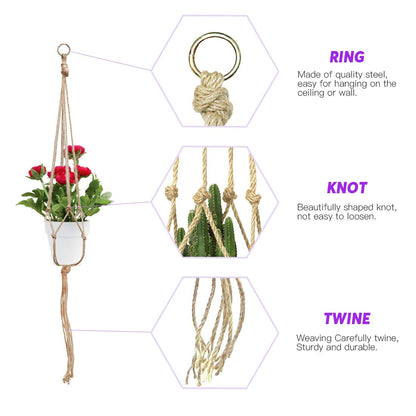 Swpeet 6 Pack 3 Sizes Macrame Hanging Planter Holder Plant Hanger with 6 Pack 2.9 Inch Ceiling Cup Hooks Kit, Hanging Planter Basket Rope Holder for Indoor Outdoor Decorations Beautiful Hanging