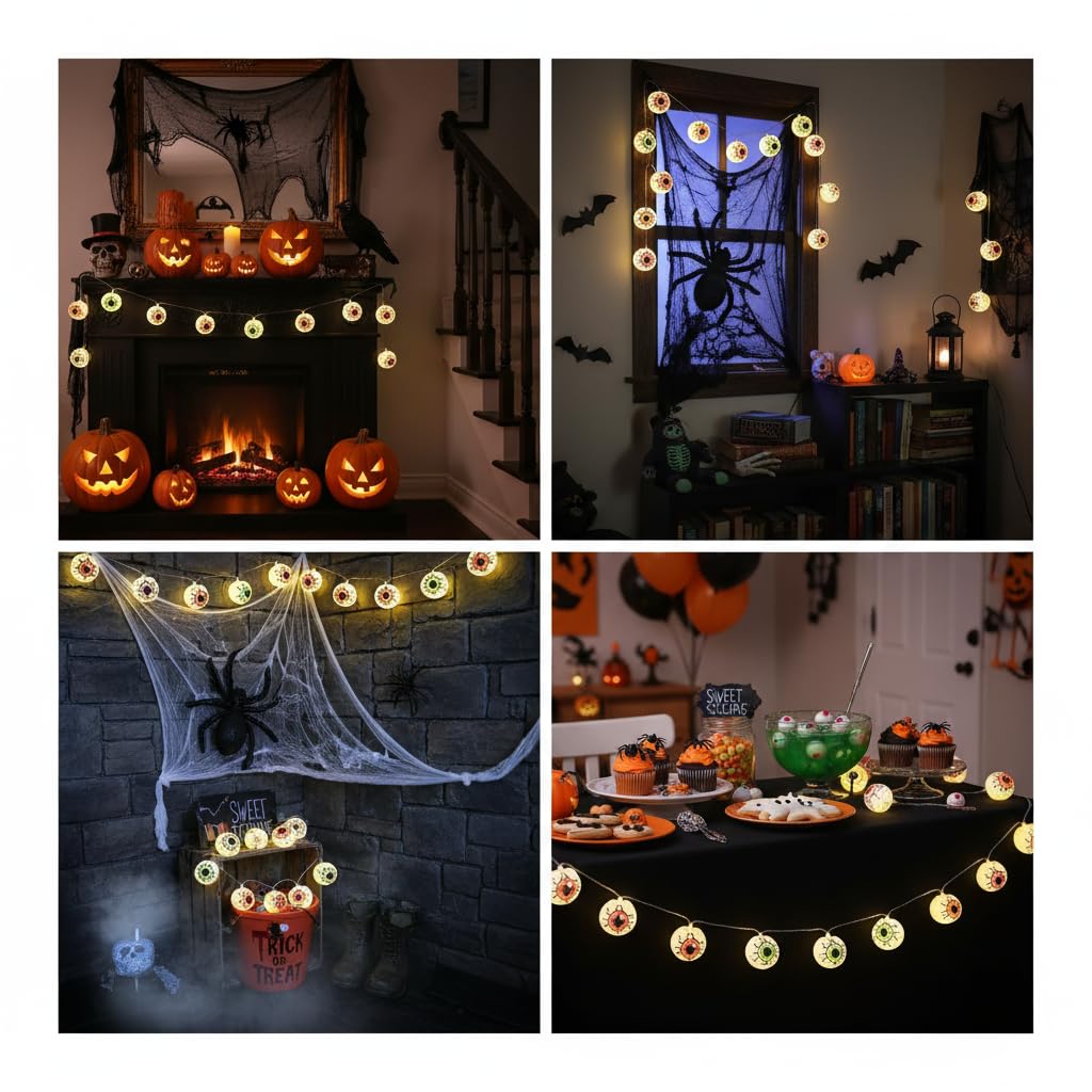Halloween Eyeball Lantern Lights,8.5ft Eyeball String Lights with 10 LED Lantern Light,Waterproof Halloween Eye Lights for House, Garden, Yard, Window, Porch Party Decor