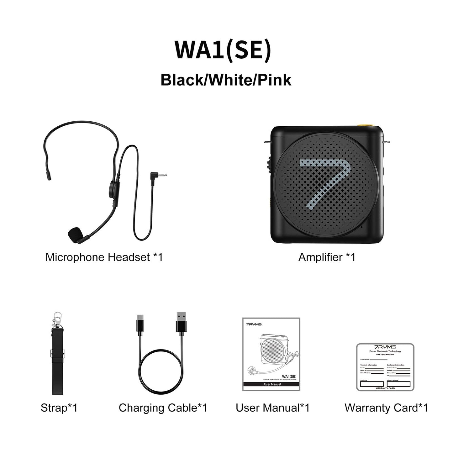 7RYMS WA1(SE) Portable Voice Amplifier for Teachers with Wired Headset Microphone,Mini Speaker Microphone for Classroom,Speech,Training Outdoor,Speaker Megaphone with Noise Canceling, 23H Workin-White