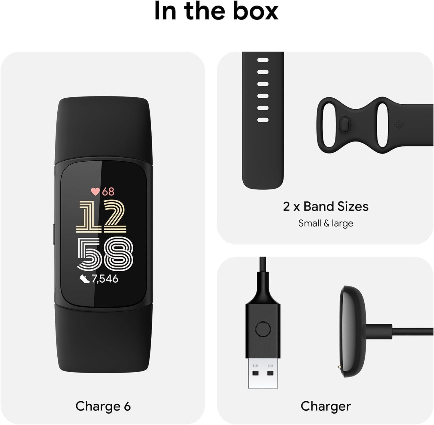 Fitbit Charge 6 Activity Tracker Heart Rate Monitoring, 7-Day Battery, Integrated Google Apps, Maps & Wallet, in-Depth Health Insights, Activity & Sleep Analysis, S & L Bands Included, Obsidian/Black