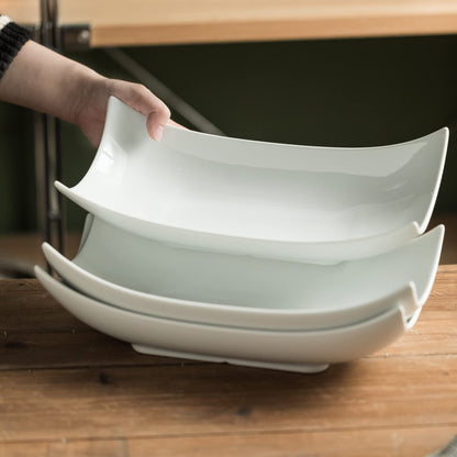 Gomakren Serving Platters Serving Bowls Set Turkey Serving Platter Porcelain Serving Dishes For Entertaining Special Curved Deep Large Father's Day Thanksgiving Dishes Gifts Set of 3 White 12 Inch