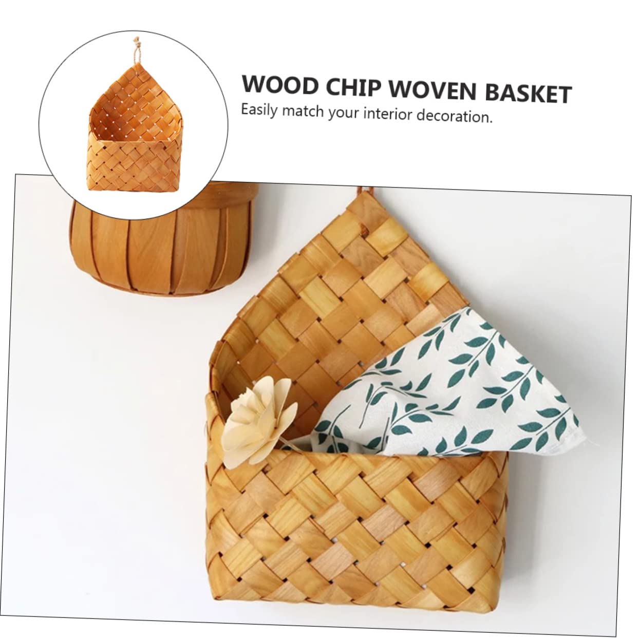 VILLFUL 1pc Wood Woven Hanging Flower Basket Natural Wall Decor for Plants Storage Home Accent Large for Indoor Outdoor Use