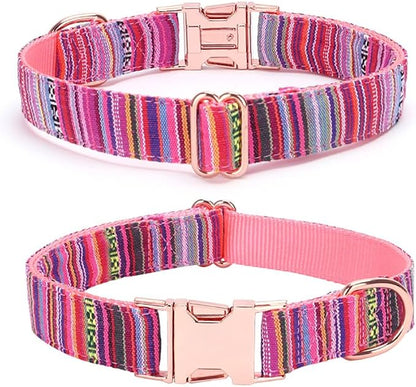Dog Collar and Leash Set for Dogs Walking Bohemia Ethnic Style | Soft Durable Nylon Adjustable Collar with Metal Buckle 5ft Matching Leash with Padded Handle for Small Medium Large Dogs