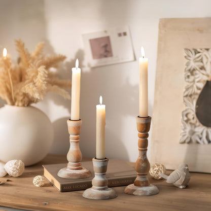 Inweder Wooden Candlestick Holders Rustic: Farmhouse Wood Taper Candle Holders Boho Candle Sticks Holder Fall Decor for Dinning Table Mantle Party Holiday Christmas Wedding Home Set of 3