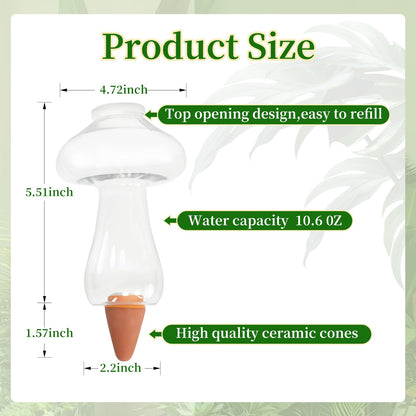 GEWOSI 3 Pcs Plant Watering Globes Mushroom Shaped Self Watering Tool for Indoor & Outdoor Plants Automatic Watering Planter Insert 10.6 oz Bulbs with Slow Release Control Water Dripper for Plants