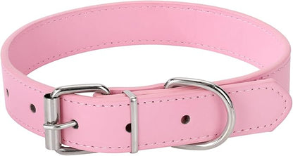 Pink Soft Leather Dog Collar for Small,Medium, Large Dog, Comfortable and Adjustable (Wide: 0.95'' for Dog's Neck: 13''~18'', Pink, L)