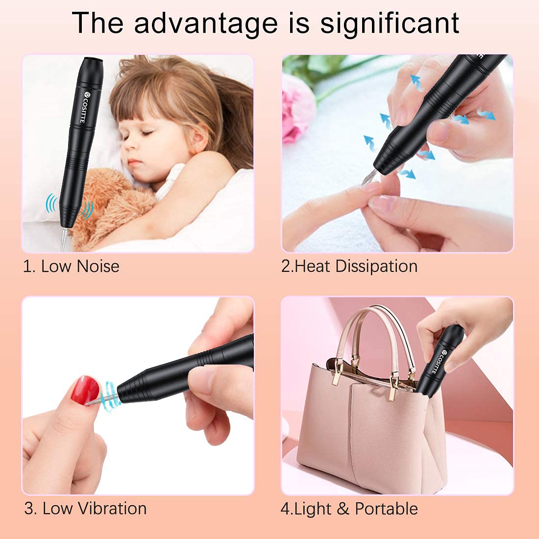 Electric Nail Drill,USB Electric Nail Drill Machine for Acrylic Nail Kit,Portable Electric Nail File Polishing Tool Manicure Pedicure Kit Efile Nail Supplies for Home Salon,Pink