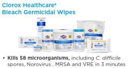 Clorox Healthcare Bleach Germicidal Wipes, 6" x 5", 150 Count Canister (Package May Vary)