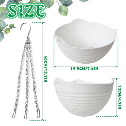 Srmayyi 4 Pack 8 inch Plastic Self Watering Hanging Planters,Round Hanging Basket Planter with Drainer and Metal Chain,White Garden Flower Plant Pot Container for Indoor Outdoor Plants