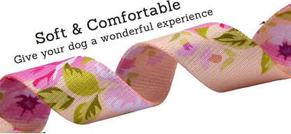 Mihqy Dog Collar and Leash Set with Bohemia Floral Tribal Geometric Patterns - Soft Ethnic Style Collar Adjustable for Small Medium Large Dogs(Pink Rose Set,S)