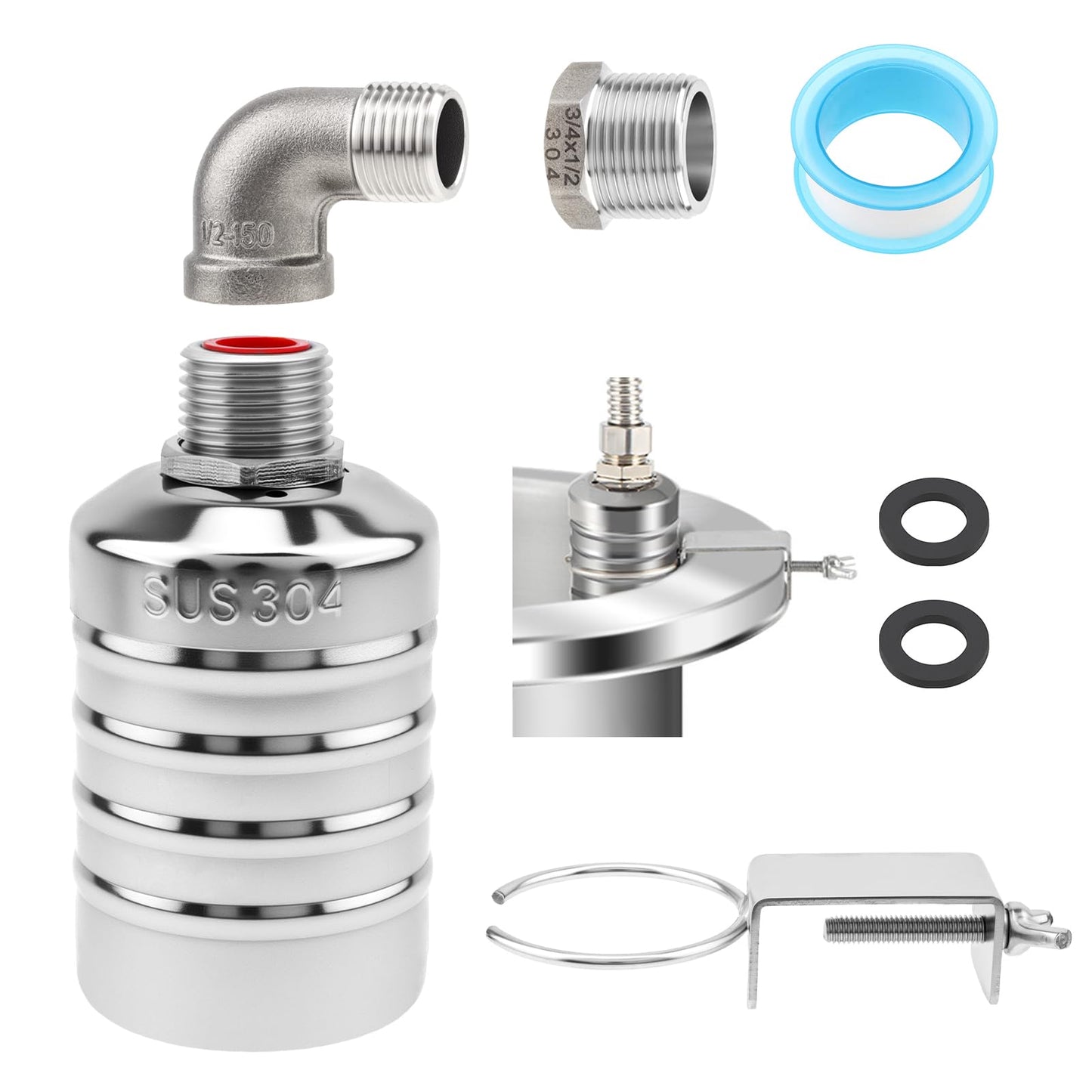 2 Pack Float Valve, Automatic Water Level Control Valve with 1/2inch to 3/4inch 1inch Adapter for Water Tank, Aquariums, Livestock Trough (2)