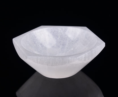 AMOYSTONE Natural Hexagon Selenite Bowl for Crystals 4'' Energy Cleansing Plate for Healing Meditation and Spiritual Home Decor