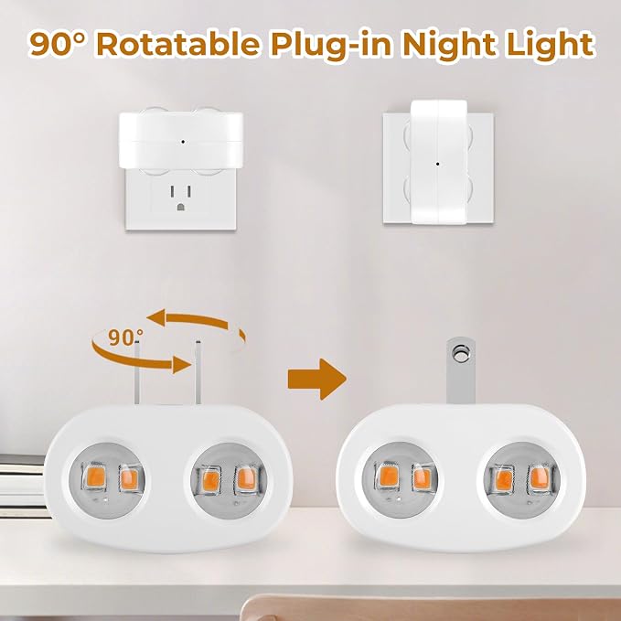 4 Pack Night Light, Plug-in Wall NightLights with Rotatable, Dusk to Dawn Sensor, 2700K Warm White 100 Lumens, Energy Saving 1W LED, for Kids Room Bedroom Bathroom Kitchen Hallway