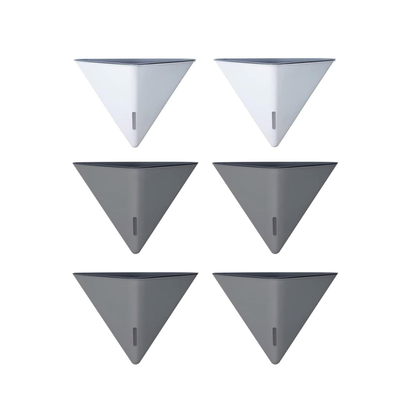 LaLaGreen Bundle - 12" x 2 Pack Gray + 12" x 4 Pack White Large Self Watering White Geometric Hanging Flower Vase Vessel with Metal Hanger, Modern Stylish Wall Mounted Succulent Pot Holder Decor