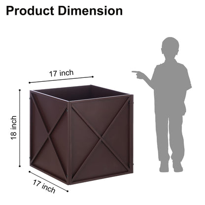 SUNNYPARK Large Metal Planter Box 17”x 17”x 18”, Square Modern Brown Metal Planter Box Heavy Duty with Drainage Holes for Outdoor Garden Patio