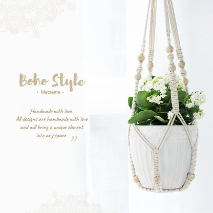Mkono 35 inch and 41inch Macrame Plant Hanger Indoor Hanging Planter Basket with Wood Beads Decorative Flower Pot Holder for Indoor Outdoor Boho Home Decor (POTS NOT Included)