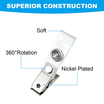 120 Pcs Metal ID Badge Clips with Clear PVC Straps,Heavy Duty Name Badge Holders with Clip,Badge Clip for Student Employee ID Badges (120)