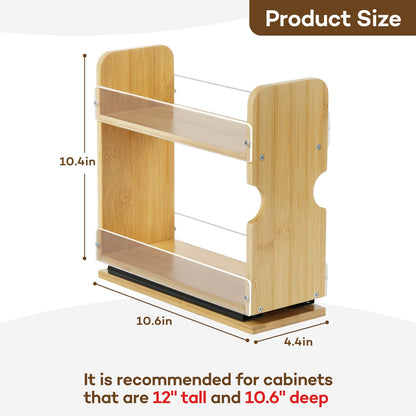 Memxike 2 Tier Pull Out Spice Rack Organizer, Bamboo Sliding Spice Rack for Kitchen Cabinet, (4.4" W x 10.6" D x 10.4" H) Spice Storage, Pantry Organization