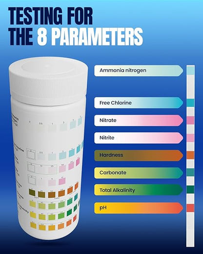 Aquarium Test Strips - 8-in-1 Aquarium Water Test Kit: Fish Tank Testing Kit for Freshwater & Saltwater, 50 Strips,Fast & Accurate Ammonia, pH, Hardness, & More， Lead Water Test Kit for Ponds