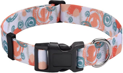 MarukoPet Dog Collar, Adjustable for Small Medium Large Dogs Puppy, Cute Design with Bohemia Floral Tribal Geometric Patterns Boys Girls Dog Collar(Orange Watercolor-L)