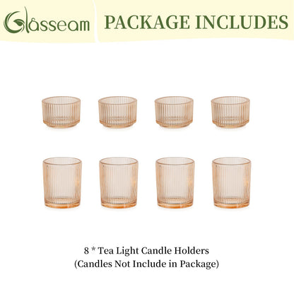 Glasseam Gold Votive Candle Holders: 8 Pcs Ribbed Glass Tealight Candle Holder Set Tea Light Holders Wedding Decorations for Reception Modern Home Decor Centerpiece Gifts