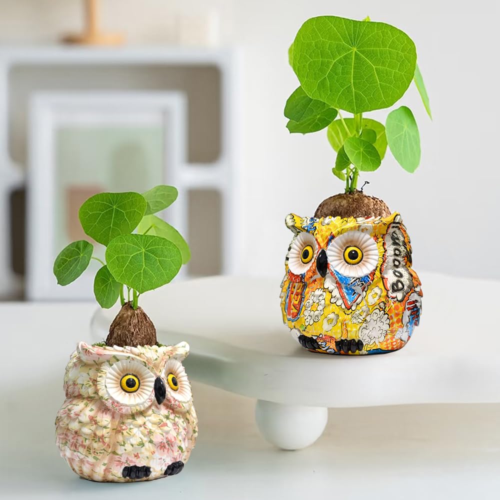 Pink Owl Planter, Cute Owl Statue Decor, Succulent Plant Pots, Decorative Flower Pot, Animal Bird Planters, Indoor Plant Pot for Home Garden Windowsill, Funny Gifts for Smart Women Mother Teacher