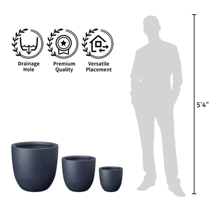 Kante Round Concrete Planter Set of 3, Large Outdoor Indoor Plant Pots with Drainage Hole, 10/14/18-Inch Diameter Flower Pots for Patio, Garden and Home, Charcoal