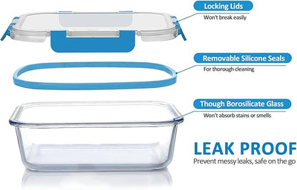 M MCIRCO 24-Piece Glass Food Storage Containers with Upgraded Snap Locking Lids,Glass Meal Prep Containers Set - Airtight Lunch Containers, Microwave, Oven, Freezer and Dishwasher, Blue