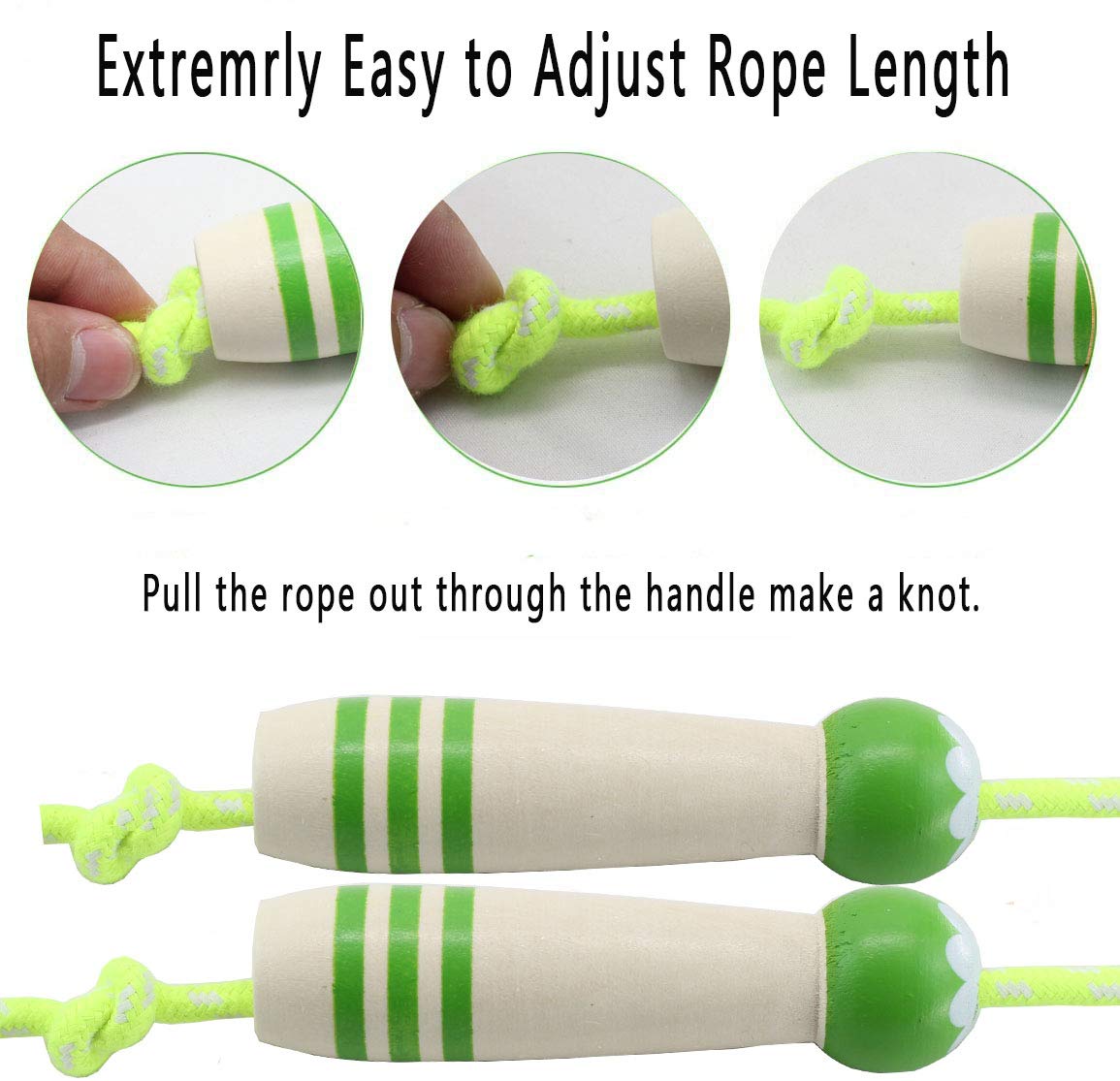 Jump Rope Kids, 7ft Adjustable Cotton Skipping Rope with Wooden Handle for Boys and Girls Fitness Outdoor Exercise