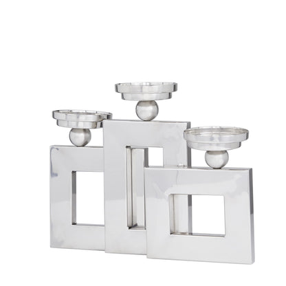 Deco 79 Stainless Steel Metal Decorative Candle Holder Pillar 3 Plate Candle Stand, Candlestick Holder 14" x 6" x 11", Silver
