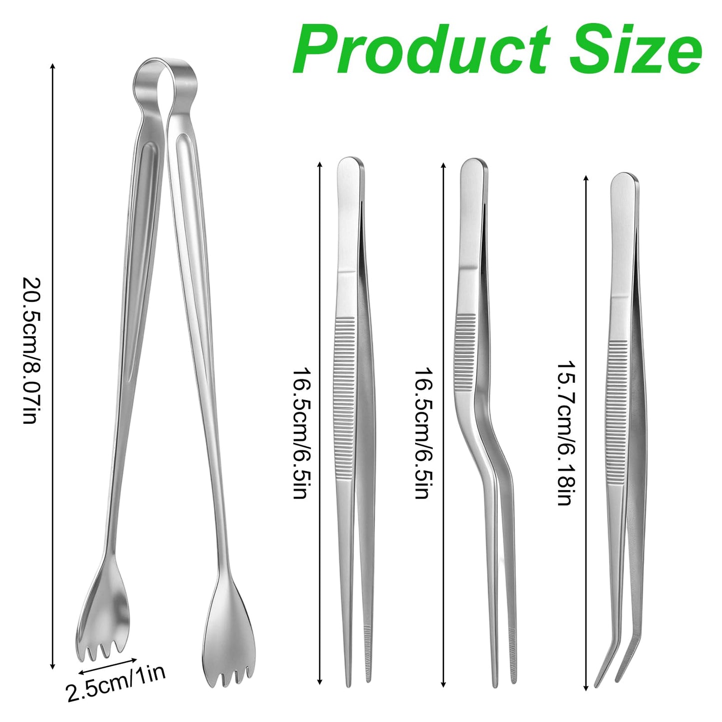 4 Pcs Seedling Transplant Tongs Set- Straight & Curved-tip Plant Tweezers, Stainless Steel Seed Starter Garden Tweezers Planting Tool Stuffer Supplies, Reduce Root Damage