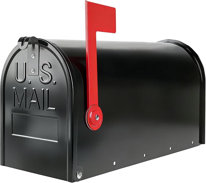 Black Galvanized Steel Post-Mount Mailbox, 19 x 8.7 x 6.7 inches, Standard Mail Box,Medium Capacity,Mailboxes for Outside Post Mount