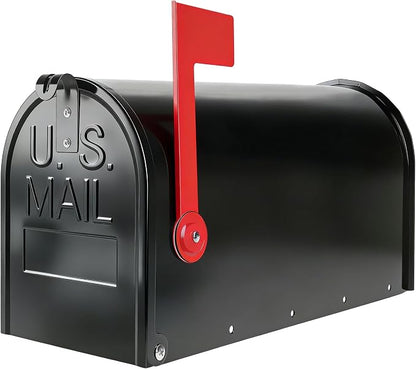 Black Galvanized Steel Post-Mount Mailbox, 19 x 8.7 x 6.7 inches, Standard Mail Box,Medium Capacity,Mailboxes for Outside Post Mount