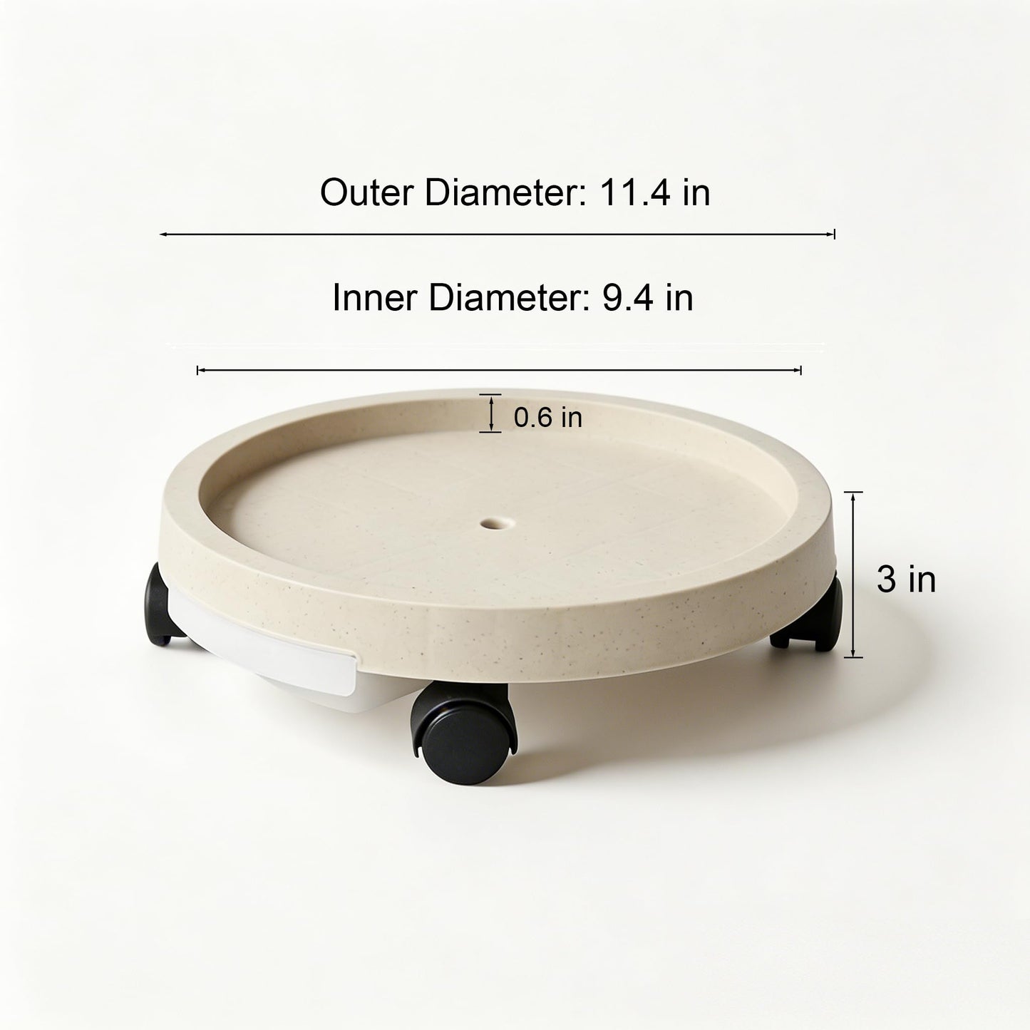 SOLEISLAND 11 Inch Round Plant Caddy 4 Pack, Flower Pot Rolling Tray with Lockable Wheels & Drawer Drainage Reservoir, Heavy Duty Garden Plant Stand, Light Beige