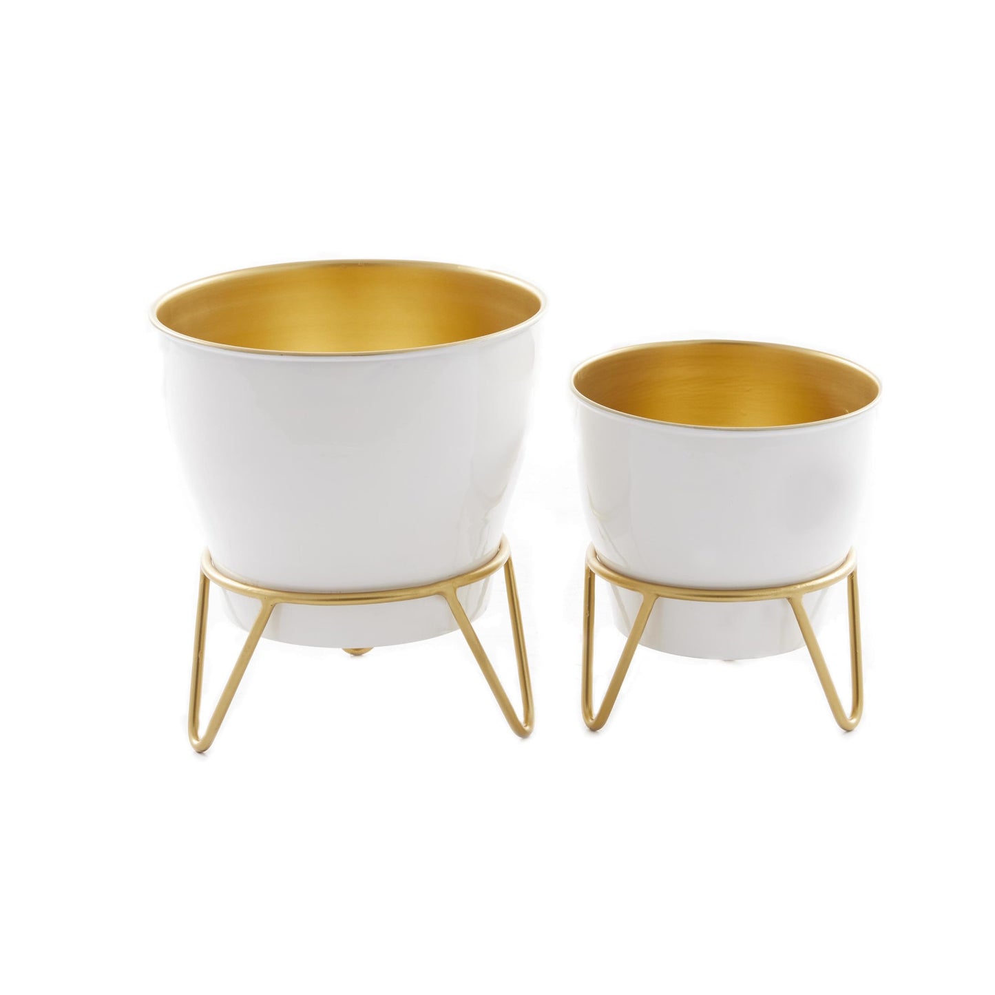Deco 79 Metal Indoor Outdoor Planter Small Planter Pot with Removable Stand, Set of 2 Planters 11", 9"H, White