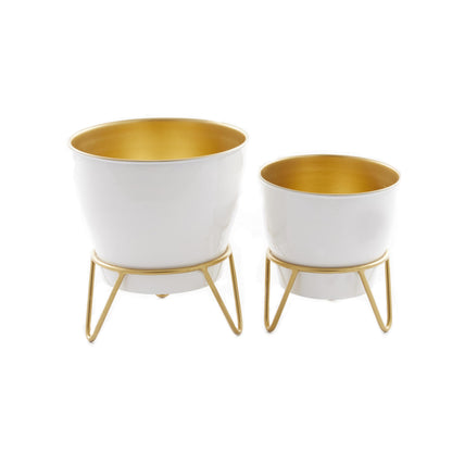Deco 79 Metal Indoor Outdoor Planter Small Planter Pot with Removable Stand, Set of 2 Planters 11", 9"H, White