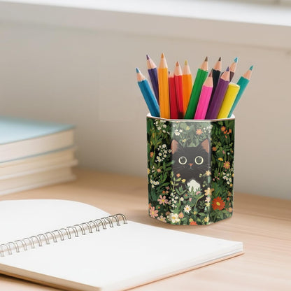 WAVEYU Pen Holder, Pencil Cup for Desk, Cute Desk Organizer, Durable Ceramic Decorative Makeup Brush Desktop Accessories, Stylish Stationery for Office, Home, Cute Cat Pattern