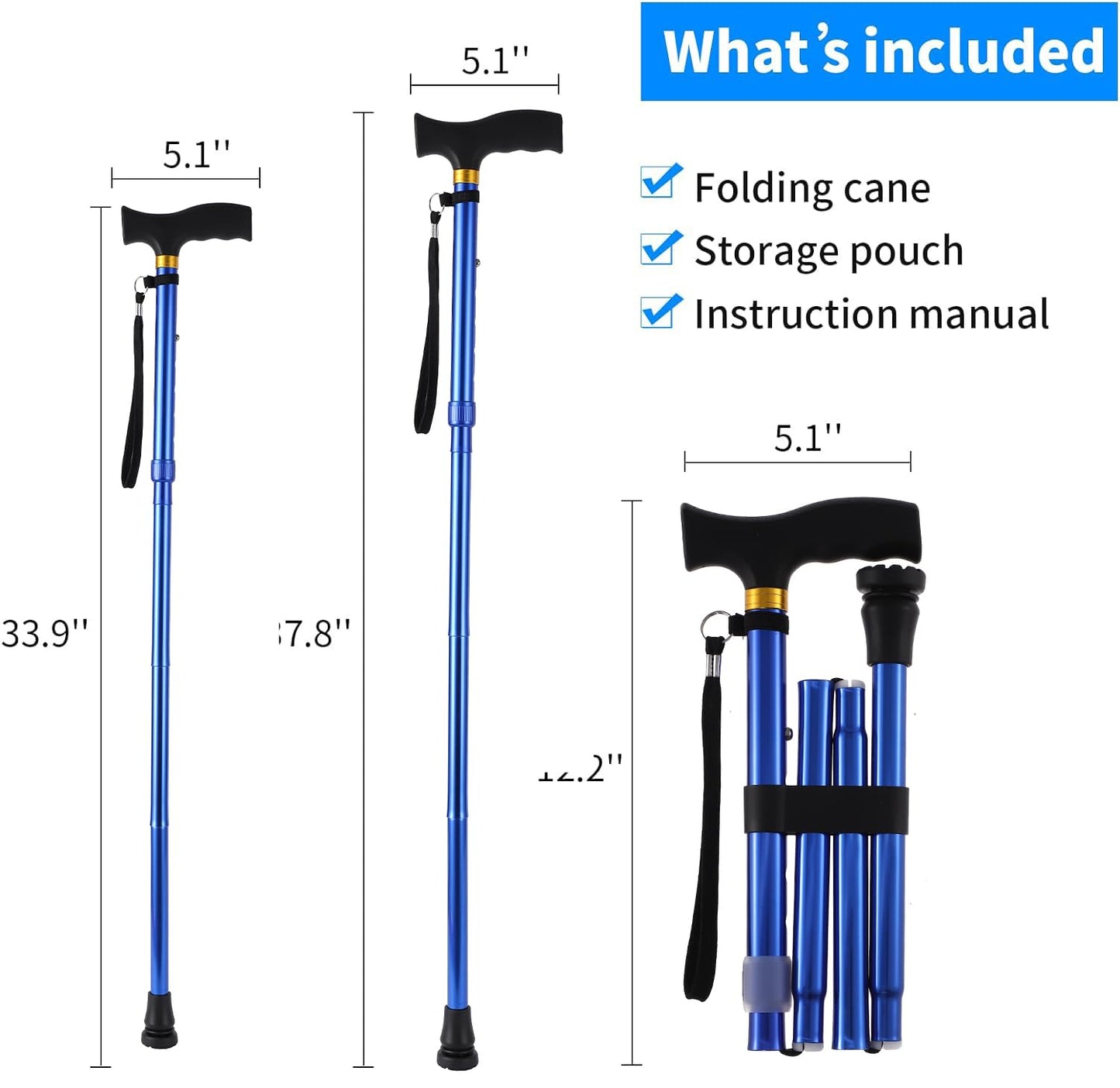 LIXIANG Walking Cane for Women for Stability Balance Folding Foldable Canes for Men Heavy Duty Collapsible Fashionable Decorative Cane Pure Blue