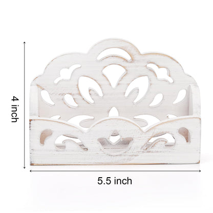 yarlung 2 Pack Vintage Business Card Holder, Shabby Chic White Greeting Card Display Stand, Wooden Open Name Cards Holder for Desktop, Office Trade Receptions, Hollowed Design